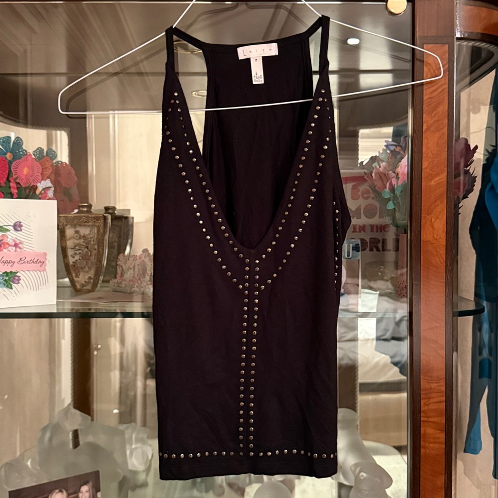 Leith Charcoal Cropped Tank with Stud Detail - Picture 2 of 3